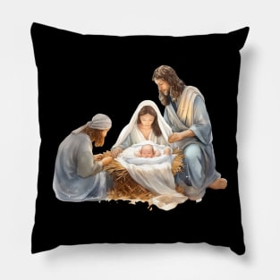 Watercolor Nativity Scene Pillow