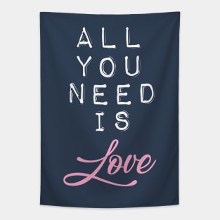 All You Need is Love in Navy Blue, White and Pink Tapestry