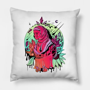 Red Blue Blend Goddess of The Hijab Pillow