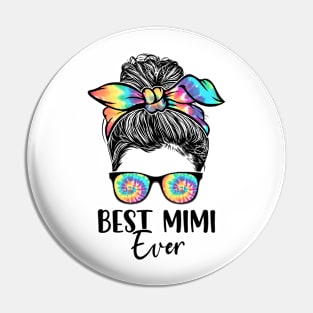 Best Mimi Ever Tie Dye Messy Bun Bandana Mother's Day Pin