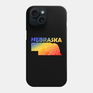 Colorful mandala art map of Nebraska with text in blue, yellow, and red Phone Case