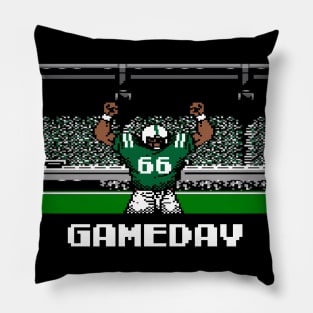 Green and White Football Gameday Retro 8 Bit Linebacker Pillow