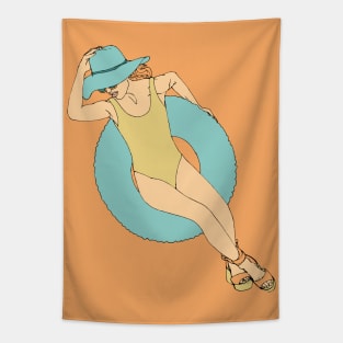 woman chilling on the water Tapestry