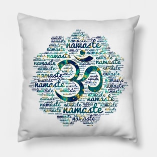 Namaste Word Art in Lotus with OM symbol Pillow