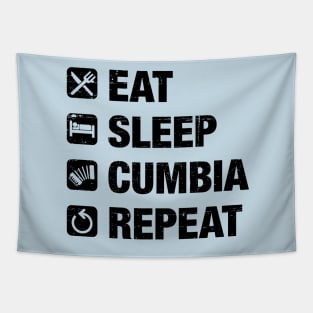 Eat, Sleep, Cumbia, Repeat - black text Tapestry