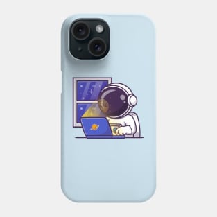 Cute Astronaut Working On Laptop In Space Cartoon Phone Case