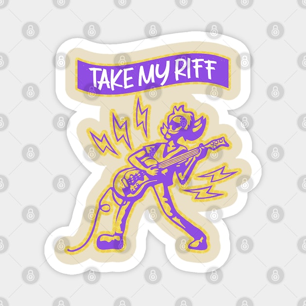 Take My Riff: Whimsical Guitarist Harmony in Purple, White, and Orange Magnet by PopArtyParty