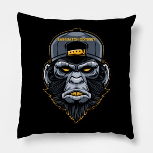 Bigfoot wearing a Sasquatch Odyssey trucker hat Pillow