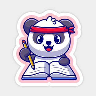 Cute Panda Writing On Book With Pencil Cartoon Magnet