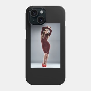 Fashion model on gray background, full length Phone Case