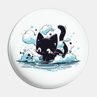 Black cat on the side of a pond Pin