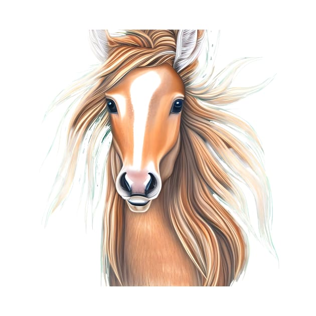 light brown horse head with flowing mane by Hujer