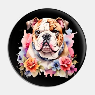 An english bulldog decorated with beautiful watercolor flowers Pin