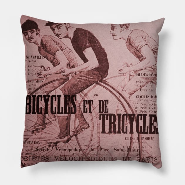 Vintage French Cycling Remixed Sepia Pillow by chilangopride