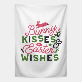 Cheerful Easter Typography - Bunny Kisses and Easter Wishes Tapestry