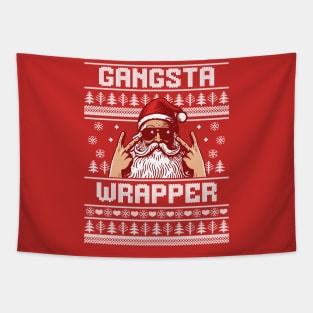 Gangsta Wrapper - Funny Santa Claus Ugly Christmas Sweater Tapestry