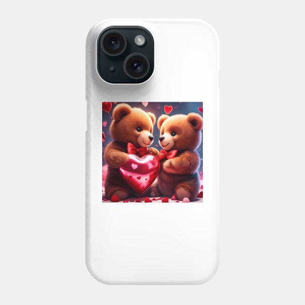 Teddy celebrating Valentines day, randome floating love hearts Phone Case by Colin-Bentham