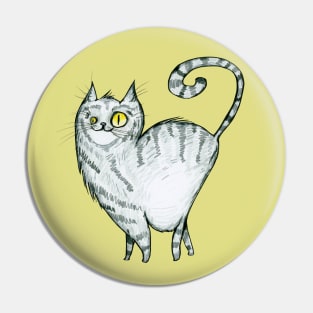 Grey curvy proud cat with stripes Pin