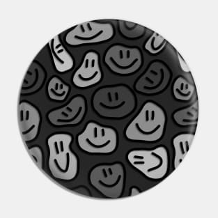 Grey Distorted Smiley Faces Pin