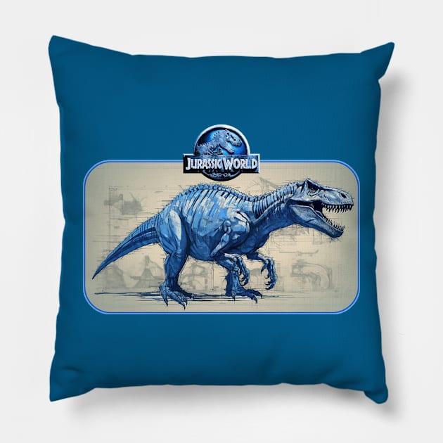 Jurassic World T-Rex Blueprint Pillow by DavidLoblaw