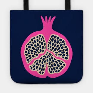 POMEGRANATE Fresh Plump Ripe Tropical Fruit in Fuchsia Hot Pink with Cream and Dark Blue Seeds - UnBlink Studio by Jackie Tahara Tote