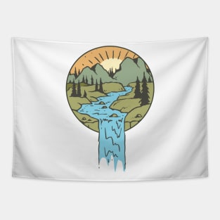 Sunrise River Forest Cartoon Logo Tshirt Tapestry