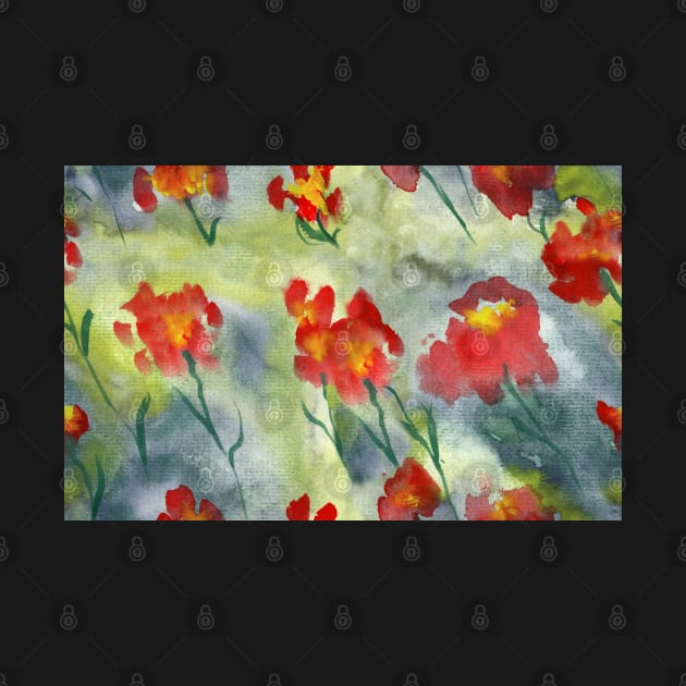 Abstract red watercolor poppies pattern by nobelbunt