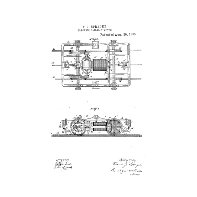 Electric Railway Motor Vintage Patent Hand Drawing by TheYoungDesigns