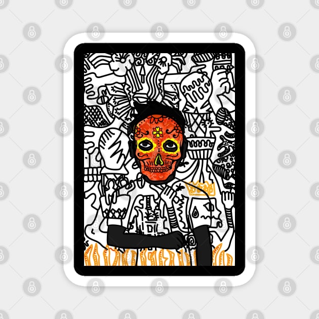 Ethlete - Mexican Male Character with Dark Eyes and Doodle Style Magnet by Hashed Art