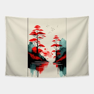 Abstract Watercolor Painting  Rising Sun Bamboo Print Tapestry