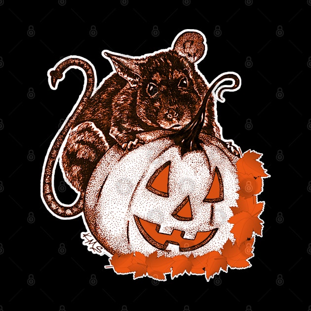 Cute Halloween Rat and Pumpkin Graphic With Fall Leaves by DesignFunk