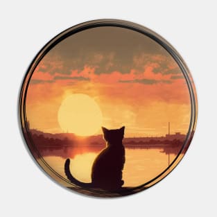 Cat Looking At Sunset Pin
