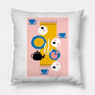 Tea For Three Papercut Collage Illustration Pillow