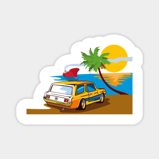 Vintage Station Wagon on Beach Retro Magnet