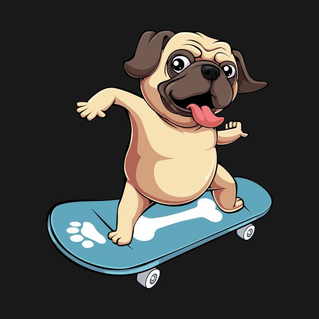 Discover Pug Skateboarding Funny Cute Dog Cool Skater Pet - Skateboarding Pug - T-Shirt