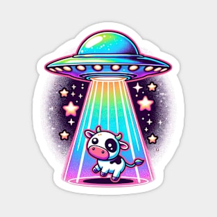 Kawaii Neon Ufo Abducting Cute Chibi Cow Magnet