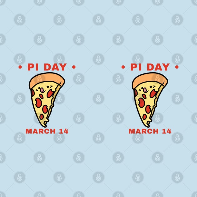 Kawaii Pi Day Pizza Slice March 14 - Red Text on Blue - National Pi Day by DPattonPD