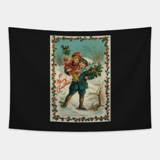 Vintage Christmas Boy and Girl Tapestry