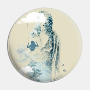 Swinging from a cloud Double exposure Pin