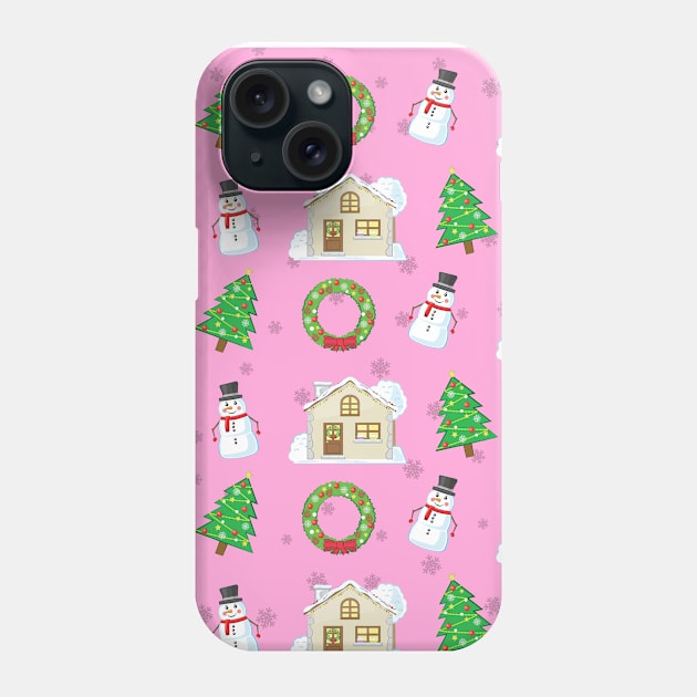 Christmas Pattern - Pink Background Phone Case by DesignWood Atelier