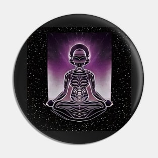 Psychic Skeletal Female Alien Robot Meditating Universal Eighties Pin