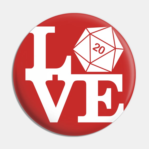 LOVE D20s - Board Gamer Pin by RetroReview