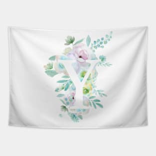 Botanical alphabet Y green and purple flowers Tapestry