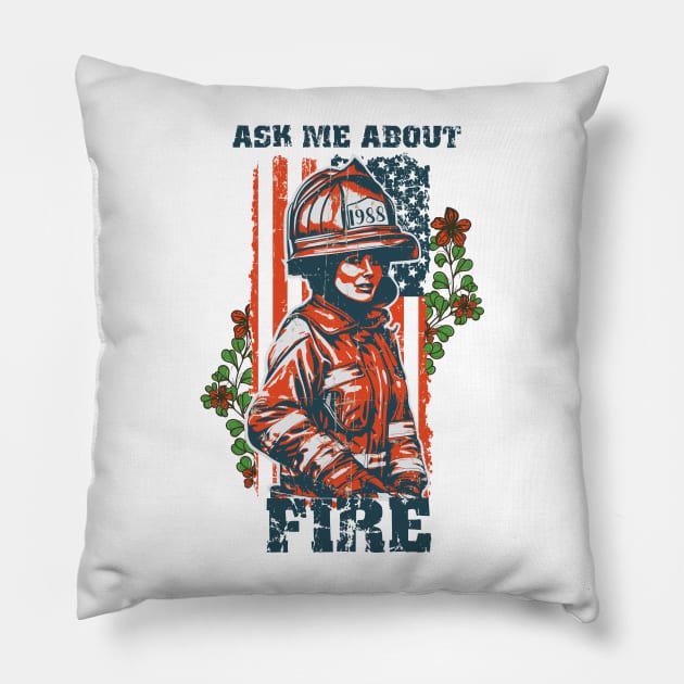 Firefighter woman USA flag funny sarcastic quote Pillow by HomeCoquette