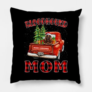 Christmas Bloodhound Mom Santa Hat Truck Tree Plaid Dog Mom Christmas Pillow