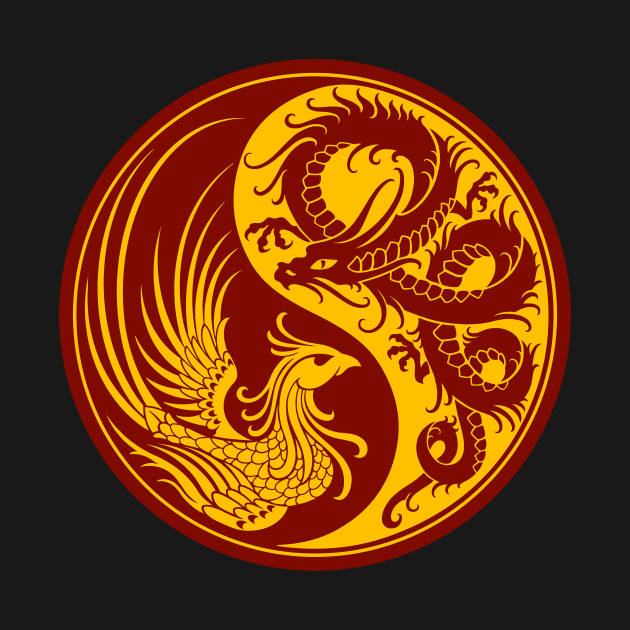 Yellow and Red Dragon Phoenix Yin Yang by jeffbartels