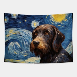 Black German Wirehaired Pointer Night Tapestry