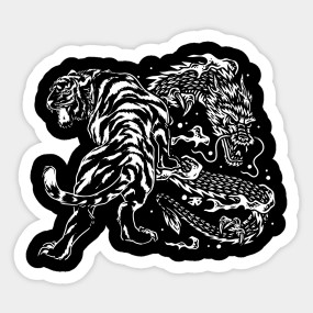 Tiger And Dragon Yin Yang Tattoo Style Red Print Tiger And Dragon Sticker Teepublic