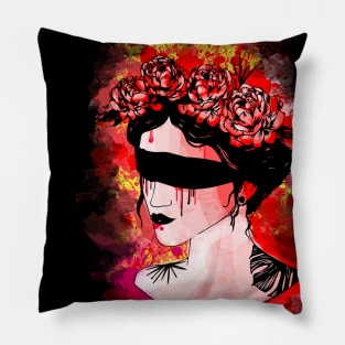 Blindfolds and Roses Portrait - Blood Pillow