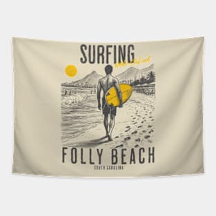 Vintage Surfing Folly Beach, South Carolina Tapestry